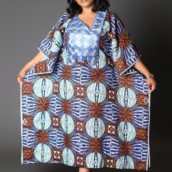 Women Brown&Blue Super wax Vlisco Boubou